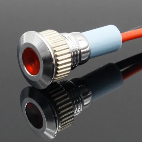 Luz indicadora LED de Metal, lámpara de señal impermeable de 8mm, luz de punto con cable rojo, amarillo, azul, verde y blanco