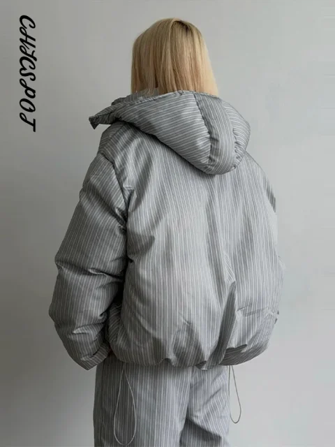Conjuntos de Pantalones para Mujer, Chaquetas Acolchadas Extra Grandes con Capucha y Manga Larga a Rayas, Pantalones Tipo Linterna, Atuendo de Invierno con Paneles para Mujer, Nuevo