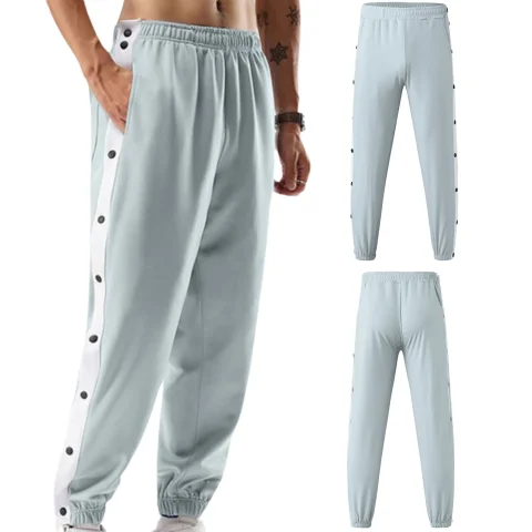 Pantalones de correr para hombre, pantalones largos de entrenamiento elásticos con botones laterales de Color contrastante a la moda, pantalones de chándal deportivos informales para hombre, ropa de calle