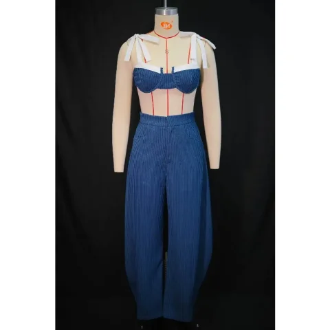 Conjunto de Pantalones para Mujer, Dos Piezas, Top Sexy sin Tirantes ni Mangas, Pantalones Largos de Pierna Ancha, Cintura Alta, Estilo Y2K, Elegante y Ajustado 3