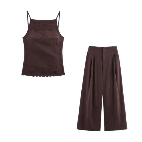 Conjuntos de pantalones, trajes de vacaciones bordados, traje de mujer, pantalones, conjunto de lino, nuevo en número completo, trajes de verano, pantalones para mujer 2025