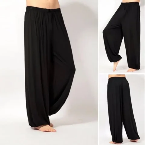 Pantalón de hombre de Color sólido, pantalón de Yoga, ejercicio matutino, pantalones de Tai Chi, pantalones casuales de pierna ancha, pantalones largos, pantalones masculinos