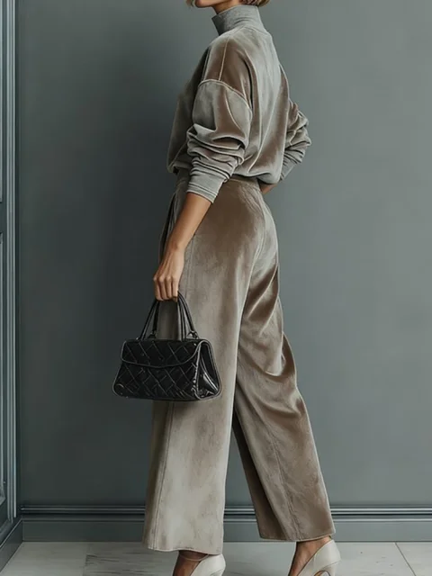 Conjuntos de pantalones con bolsillo para otoño e invierno, trajes de terciopelo dorado de estilo deportivo informal a la moda, trajes de viaje holgados de Color sólido elegantes para mujer 3