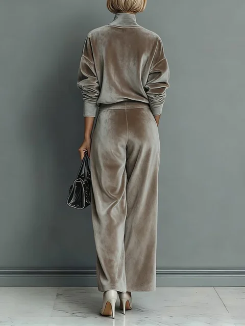 Conjuntos de pantalones con bolsillo para otoño e invierno, trajes de terciopelo dorado de estilo deportivo informal a la moda, trajes de viaje holgados de Color sólido elegantes para mujer 4