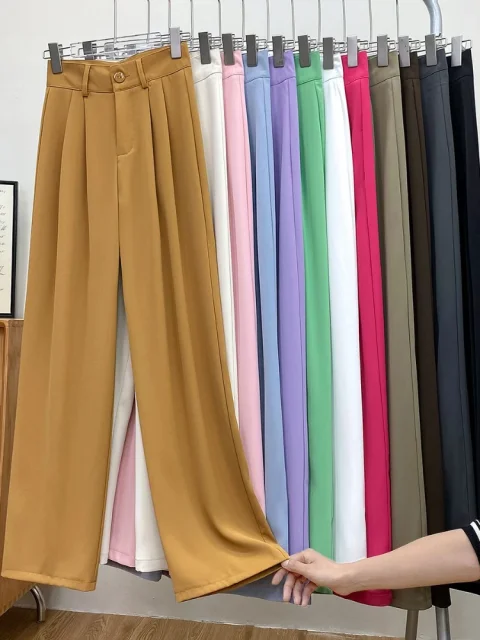 Pantalones rosas para mujer, pantalón de pierna ancha de cintura alta, traje drapeado de pierna recta, informal, suelto, primavera y verano 3