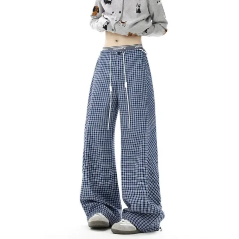 Pantalones informales a cuadros para hombre, Pantalones rectos holgados Retro americanos, ropa de calle a cuadros a la moda para hombre, pantalones de Hip Hop nuevos de primavera 2025