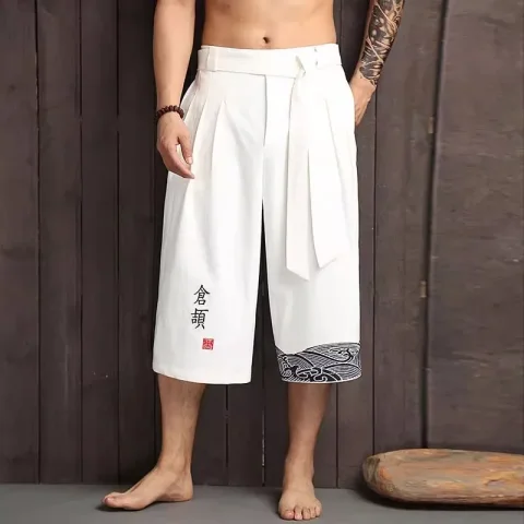 Pantalones Tradicionales Japoneses Kimono para Hombre, Ropa Asiática, Pantalones de Baño Casuales, Holgados, Estilo Japonés, Yukata, Pantalones Cortos de Lino 3