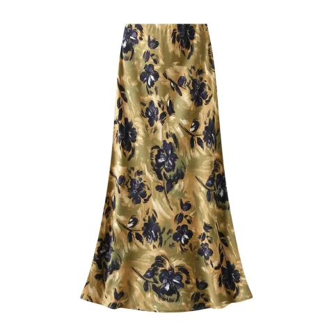 Faldas largas de satén con estampado Floral a la moda de verano para mujer, Faldas elegantes de lujo a la moda para mujer 2025
