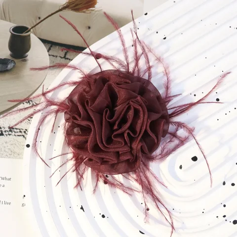 Apliques de parches de moda para bolsas de ropa, flores decorativas enrolladas en 3D, ramillete de plumas, flor para el cabello 5