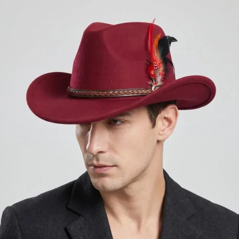 Sombrero Fedora de Lana con Adornos de Plumas, Estilo Panamá, Borde Levantado, para Disfraces y Cosplay 3