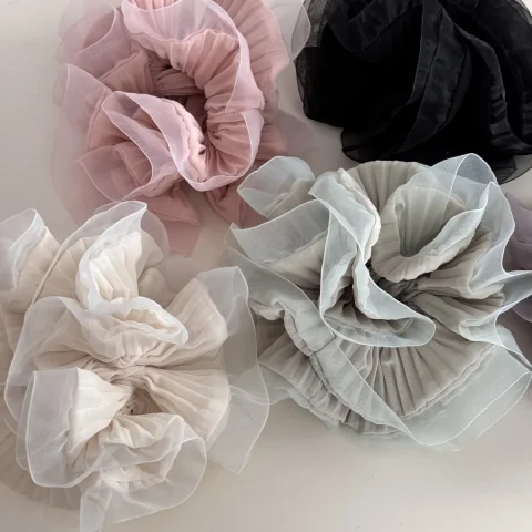 Moda francesa dulce Ballet volteado cuerda elástica para el cabello Simple moda Organza borde Auricular Scrunchie accesorios para el cabello 2