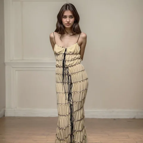 Vestido de cintura alta a la moda, Vestidos de cintura con cordones plisados de alta sociedad con temperamento francés, Vestidos elegantes de fiesta finos sin espalda a la moda