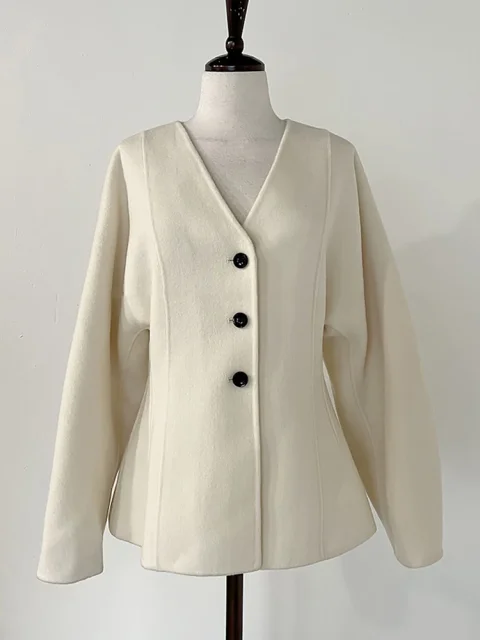 Moda Otoño Invierno conjuntos de dos piezas chaqueta de un solo pecho con cuello en V traje para mujer elegante ropa femenina cálida y gruesa 3