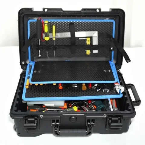 Caja de herramientas para exteriores, estuche rígido con carrito, tableros de bolsillo, rueda, herramientas de electricista, organizadores de pecho, taladro eléctrico, almacenamiento de garaje 4
