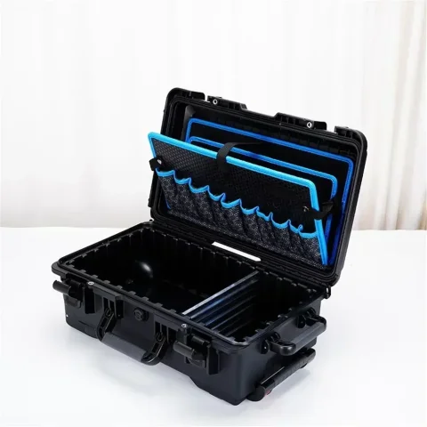 Caja de herramientas para exteriores, estuche rígido con carrito, tableros de bolsillo, rueda, herramientas de electricista, organizadores de pecho, taladro eléctrico, almacenamiento de garaje 5