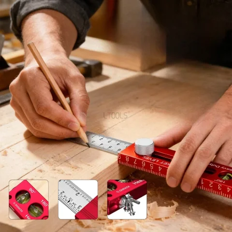 Regla de precisión para carpintería, regla de bolsillo, regla deslizante, regla métrica/pulgadas, regla de precisión de aluminio con tope deslizante de metal para riel en T