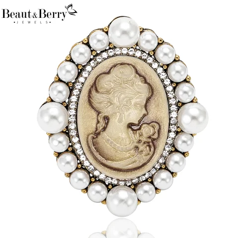 Beaut & Berry-broches de cabeza de belleza con perlas esmaltadas Vintage para mujer, Pin de figura, accesorios informales para fiesta, regalos nuevos, decoración para amigos