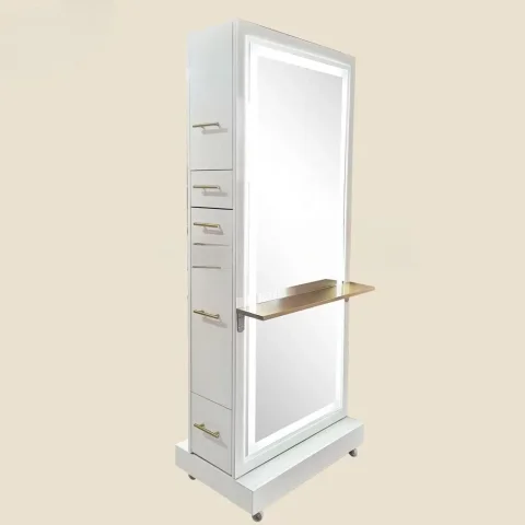 Mueble espejos con cajones y almacenamiento para peluquería y spas. 2