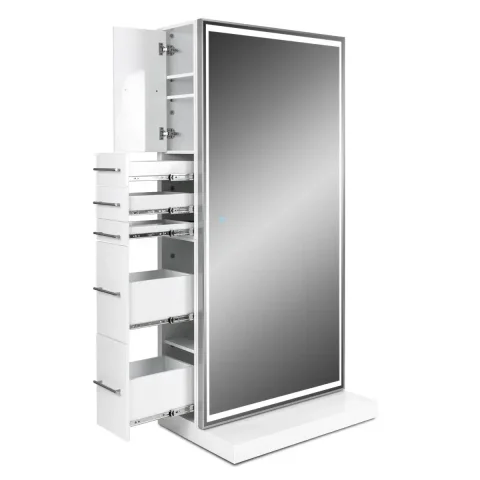 Mueble espejos con cajones y almacenamiento para peluquería y spas. 3