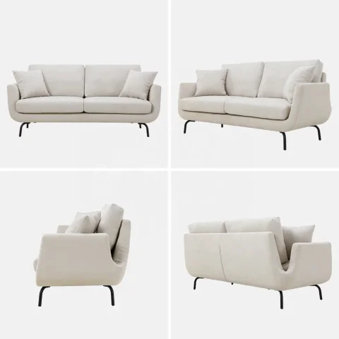 Muebles Blancos para Sala de Estar, Sofá de 2 Plazas, Moderno, Nórdico, Escandinavo, Tapizado, Pequeño, Cómodo, de Alta Calidad 4