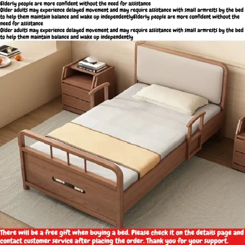 Cama individual de madera para el cuidado de ancianos con barandillas de seguridad, cama de enfermería para el hogar para personas mayores, cama de cuidado no eléctrica para residencias de ancianos, muebles.