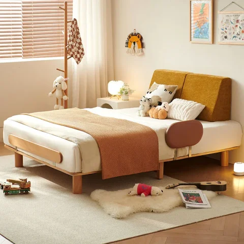 Cama para niños y niñas, apartamento pequeño, cama individual de 1,5 metros, tatami simple de madera maciza, sin mesita de noche, cama para niños