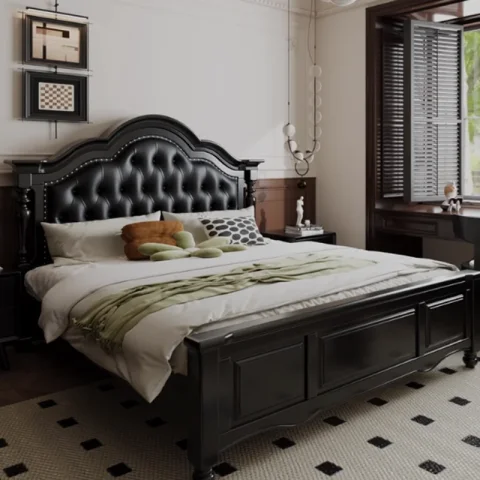 Cama de diseño de madera para dormitorio, tamaño King, marco de suelo europeo de lujo, cama para dormir de princesa, cama de cuero Letto Matrimoniale, muebles para el hogar 3