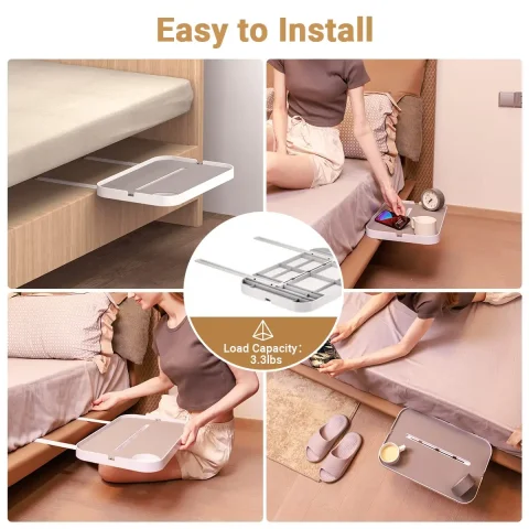Mesita de noche para cama, mesita de noche debajo del colchón, organizador para dormitorio, almacenamiento para cama, mesita de noche, bandeja para cama con somier 5