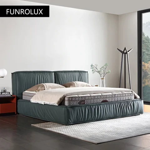 Cama ligera de lujo, moderna, sencilla, de cuero, dormitorio principal, cama doble de 1,5/1,8 M, cama de matrimonio de celebridades de Internet