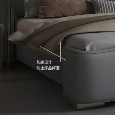 Cama de cuero genuino de lujo ligero italiano con cabecero alto acolchado, cama doble de 1.8m/2m para dormitorio principal o habitación de bodas. 5