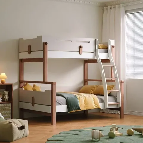 Cama litera de madera maciza con escaleras y cajones de almacenamiento, barandilla de seguridad, cama litera para niños y adolescentes, muebles para dormitorio de niños y niñas 5