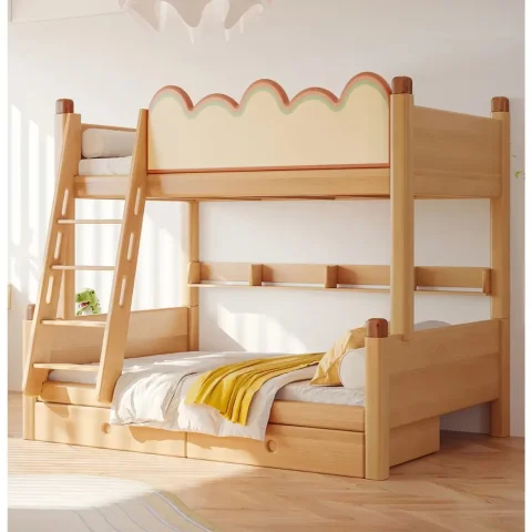 Cama litera moderna de madera maciza gris para niños, cama doble, oferta especial, muebles para dormitorio infantil