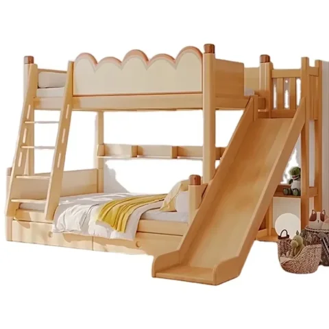Cama litera moderna de madera maciza gris para niños, cama doble, oferta especial, muebles para dormitorio infantil 3