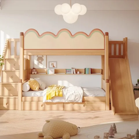 Cama litera moderna de madera maciza gris para niños, cama doble, oferta especial, muebles para dormitorio infantil 4