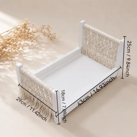 Accesorios de Fotografía para Recién Nacidos, Mini Cama de Madera, Muebles para Sesión de Fotos de Bebés, Cama Desmontable Tejida con Cuerda Estilo Boho para Sesiones en Estudio