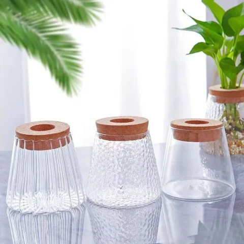 Maceta de vidrio con Base de madera, florero grueso para cultivo de agua, diseño de mesa moderno, florero para arreglo floral