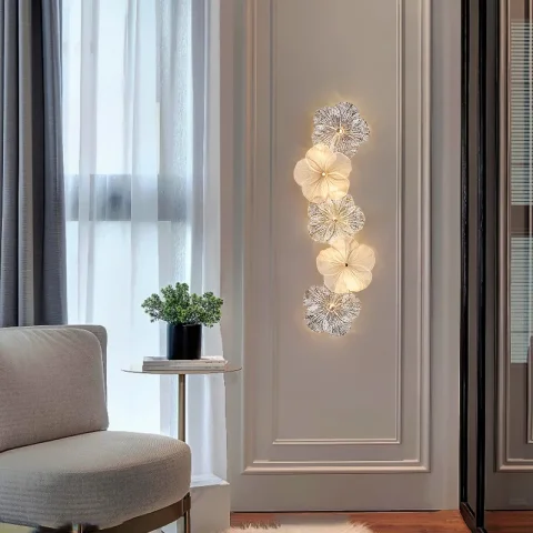 Apliques de Pared de Cristal Francés con Forma de Flor, Lámparas de Pared para Dormitorio, Mesita de Noche, Sala de Estar, Luces Románticas y Creativas para la Mesita de Noche