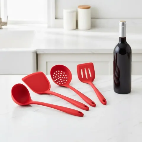 Juego de utensilios de cocina de silicona, silicona de calidad alimentaria, incluye una cuchara para sopa, espátula, cuchara para arroz y cuchara para mezclar 4