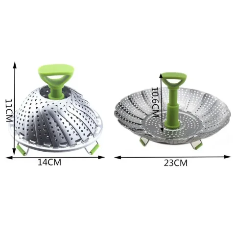 Cesta de vapor plegable de acero, vaporera telescópica para pescado y verduras, V0B3 2