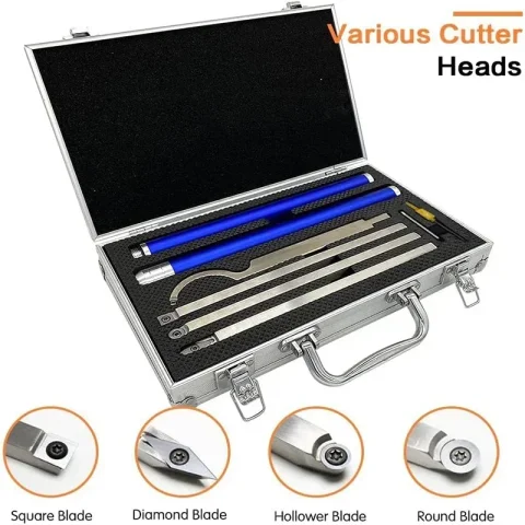 Juego de herramientas de torneado de torno de madera con punta de carburo 6 en 1, mango intercambiable de aleación de aluminio con hoja de carburo de 4 Uds para torneado de madera