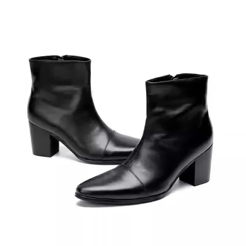 Botas de vaquero de moda de estilo coreano joven de 7 cm de tacón alto para hombre, botas de peluquero a la moda con punta estrecha para hombre, zapatos de bar para hombre