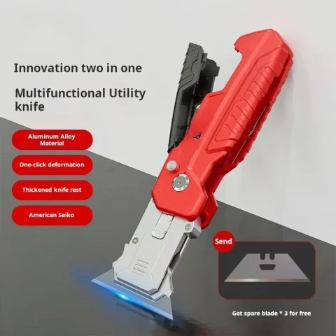 Herramientas multifuncionales, cuchillo de utilidad plegable de deformidad, soporte de herramientas grueso y extra duro, hoja trapezoidal, raspador de eliminación de pegamento 3