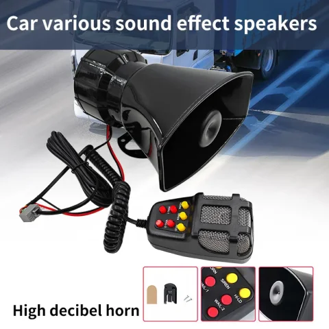 7 Tipos de Efectos de Sonido, Bocina de Alarma para Auto de 12V/24V, Bocina de Emergencia para Auto, Sistema de Altavoces PA con Micrófono de 100W, Amplificador de Emergencia