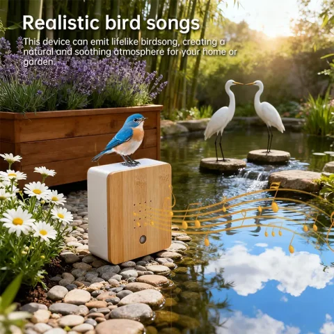 Caja de madera Birdybox Sunbeam, caja de sonido natural moderna, Sensor de pájaro relajante, herramienta de sonido alegre, movimiento personalizable, concierto, relajación