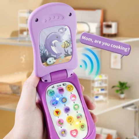 Teléfono Móvil Electrónico Interactivo con Tapa Abatible, Simulación de Teléfono con Tapa, Diseño Seguro para la Voz, Música y Funciones Electrónicas