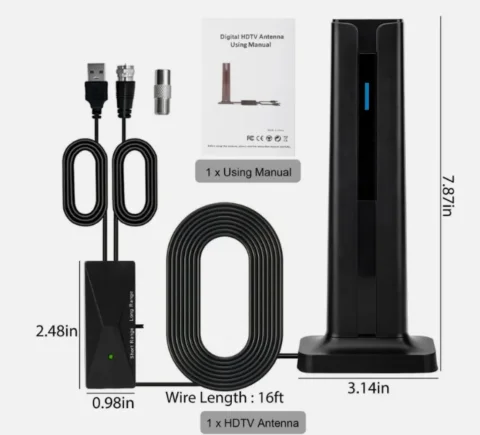 Antena de TV interior para todas las televisores inteligentes de largo alcance y digital HD con amplificador de señal para canales locales compatible con 4K 1080P