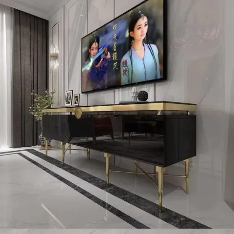 Mesa de TV pequeña sala de estar Arca terrestre de muebles de madera de acero inoxidable de laca que hornean