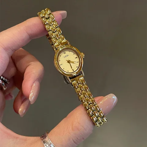Relojes GEDI para mujer, reloj de pulsera vintage ovalado pequeño, regalos, correa de acero inoxidable, relojes de cuarzo elegantes de lujo a prueba de agua