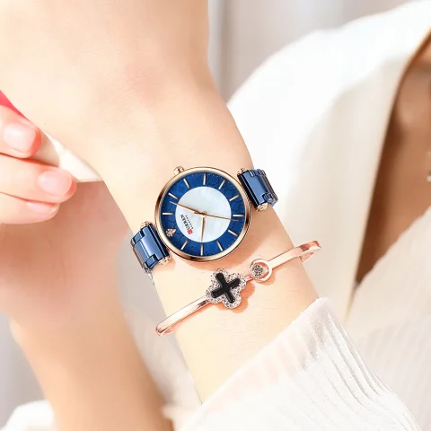 Relojes para mujer de marca de lujo CURREN elegante reloj de pulsera de cuarzo fino con reloj femenino Simple de acero inoxidable 4