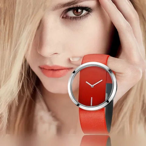 Relojes de marca superior de lujo para mujer, relojes de pulsera huecos, correa de cuero transparente, femenino
